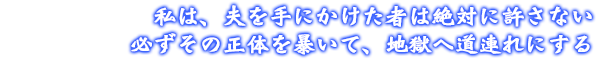 私は、夫を手にかけた者は絶対に許さない。必ずその正体を暴いて、地獄へ道連れにする。